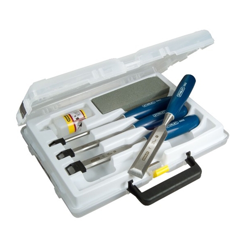 Stanley steekbeitelset 4-delig met kunststof heft incl. slijpsteen en olie